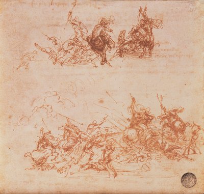 Studie van ruiters in gevecht en voetsoldaten, 1503 door Leonardo da Vinci