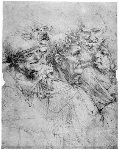 Studie van vijf groteske hoofden, ca. 1494 1954 door Leonardo da Vinci