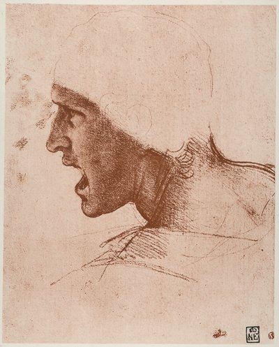 Studie van mannelijk hoofd voor de Slag bij Anghiari, tekening door Leonardo da Vinci door Leonardo da Vinci