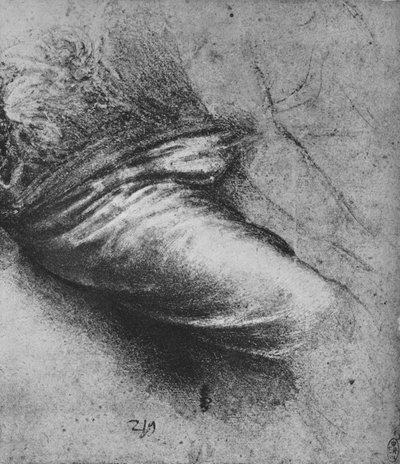 Studie van de Draperie van een Zittend Figuur naar Rechts, ca. 1480 1945 door Leonardo da Vinci