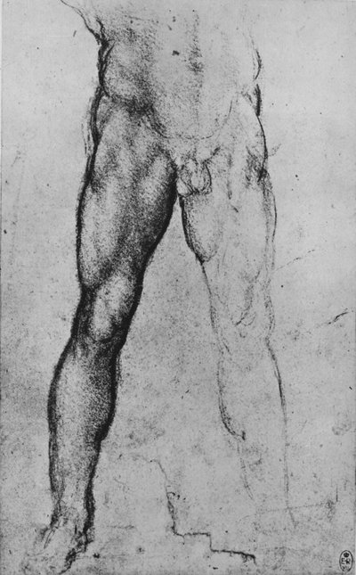 Studie van de onderste helft van een naakte man die naar voren kijkt, ca. 1480 door Leonardo da Vinci
