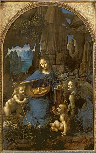 De Maagd van de Rotsen (met de Heilige Johannes de Doper die het Kind Jezus aanbidt, vergezeld door een Engel), c.1508 door Leonardo da Vinci