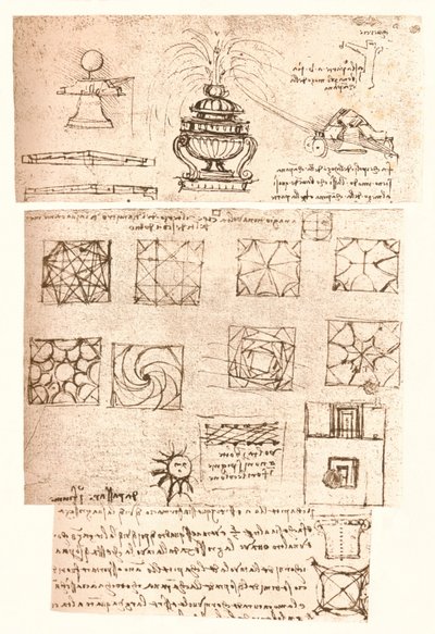 Drie architecturale tekeningen door Leonardo da Vinci