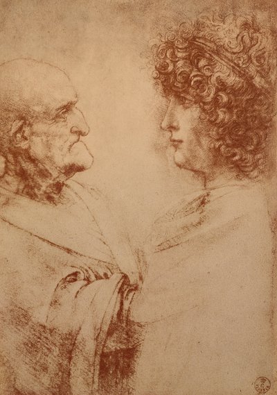 Twee Hoofden in Profiel, c.1500 door Leonardo da Vinci