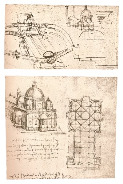 Twee tekeningen van kerken, ca. 1472-ca. 1519 1883 door Leonardo da Vinci