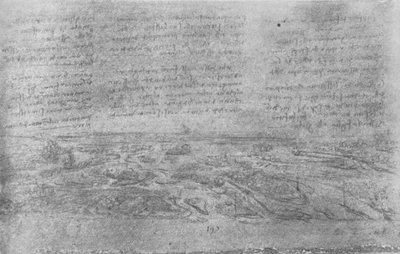 Uitzicht op een delta door Leonardo da Vinci