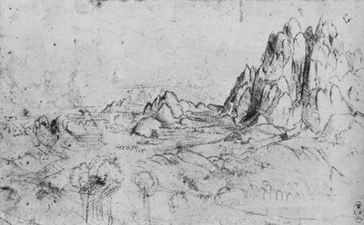 Uitzicht op een Bergketen, ca. 1480 1945 door Leonardo da Vinci