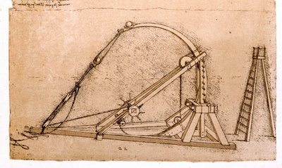 Oorlogsmachine: Katapultstudie door Leonardo da Vinci (1452 - 1519). door Leonardo da Vinci
