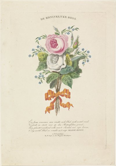 Rozen met silhouetportretten van Willem I Frederik, koning der Nederlanden, Wilhelmina van Pruisen, hun kinderen, zijn ouders en zijn zus door Leonardus Schweickhardt