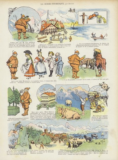 Pittoresk Zwitserland. Illustratie voor Le Rire door Leonce Burret
