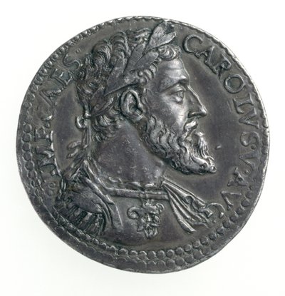 Testone van Karel V (1500-58) Hertog van Milaan, gegraveerd door Dye, 1535-56 (voorzijde) (zilver) door Leone Leoni