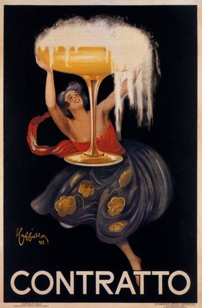 Reclameposter voor de mousserende wijn Contratto: een kleine fee, een elf die een enorme beker optilt. Illustratie door Leonetto Cappiello (1875-1942) 1922 door Leonetto Cappiello