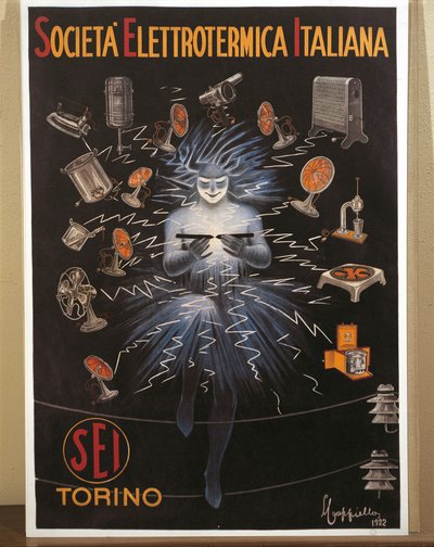 Kleurenlithografie door Leonetto Cappiello, SEI, Electroheat Italiaanse Bedrijf reclameposter door Leonetto Cappiello