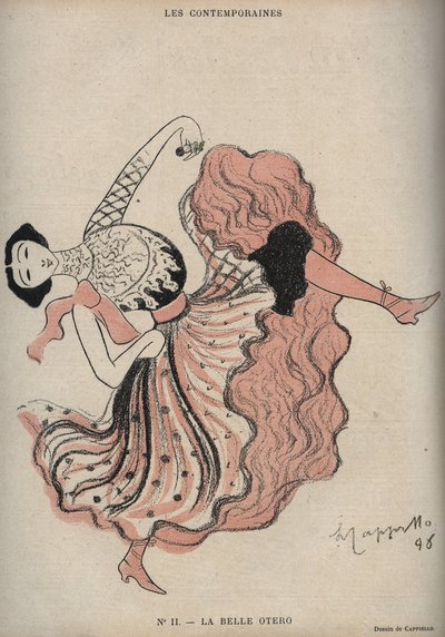 Portret van Caroline (La Belle) Otero (1868-1965), Spaanse danseres en courtisane - tekening door Leonetto Cappiello in The Rire van 1898 door Leonetto Cappiello
