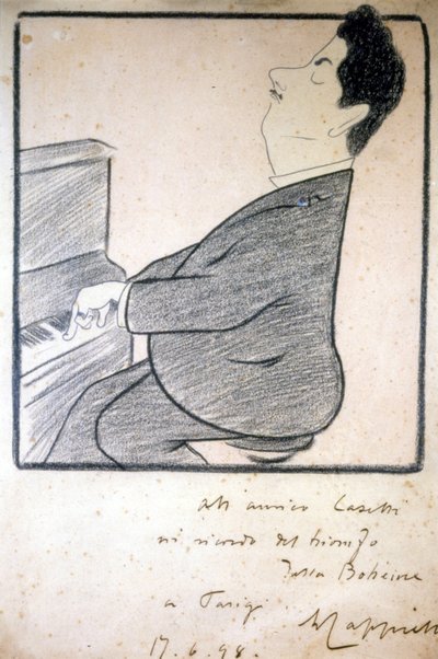 Portret van Giacomo Puccini (1858-1924), Italiaanse componist. Karikatuur door Leonetto Cappiello. door Leonetto Cappiello