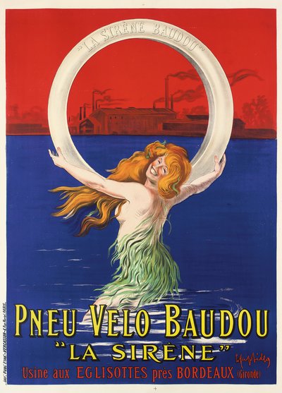 Poster reclame voor "La Sirene" fietsbanden door Leonetto Cappiello