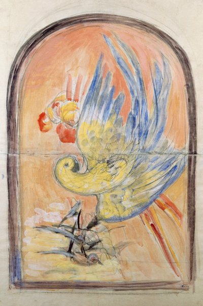 Voorbereidende tekening voor de achterkant van een Art Deco-stijl stoel door Leonetto Cappiello
