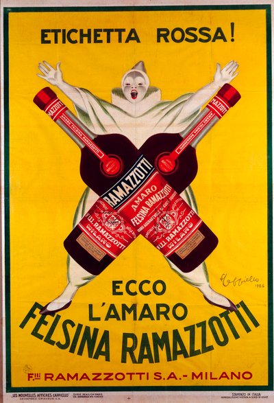 Poster voor de drank Amaro Felsina Ramazzotti door Leonetto Cappiello