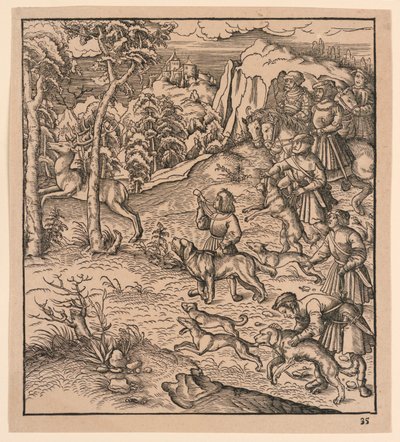 Een Hertenjacht, uit "Der Weisskunig" door Leonhard Beck