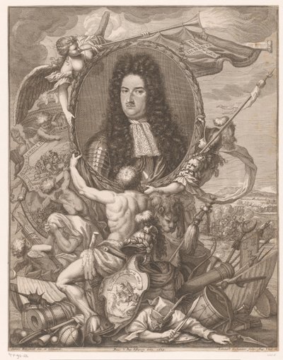 Portret van Eugenius van Savoye gedragen door allegorische figuren door Leonhard Heckenauer