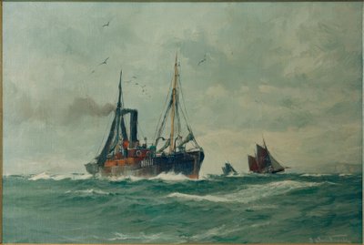Visstoomboot en twee Finkenwerder Ewer door Leonhard Sandrock