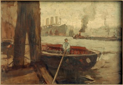 Schuit aan de pier door Leonhard Sandrock