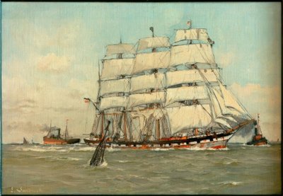 Viermastbark van de Hamburgse rederij Wencke Söhne, vrachtschip door Leonhard Sandrock