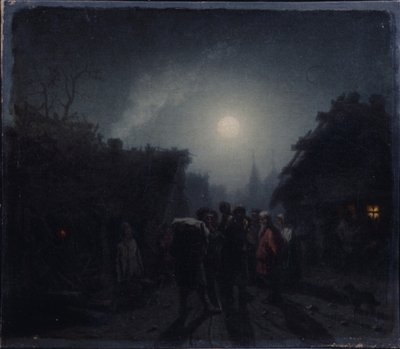 Voor een taverne. Nacht scène, 1860s-1870s door Leonid Ivanovich Solomatkin