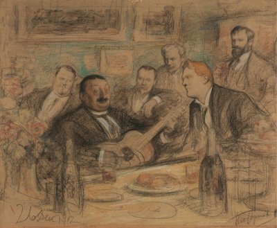 Naamdagfeest van Konstantin Korovin, 1912 door Leonid Osipovic Pasternak
