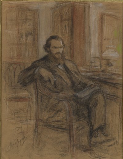 Leo Tolstoy tijdens het werk aan de roman Oorlog en Vrede door Leonid Osipovich Pasternak