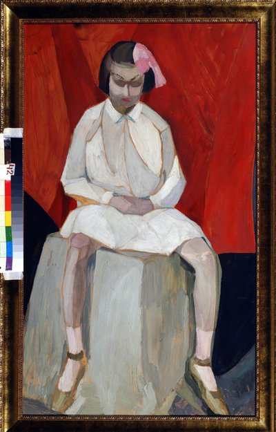 Het kleine meisje op een kubus. Schilderij van Leonid Terentievich Chupyatov door Leonid Terentlevich Chupyatov