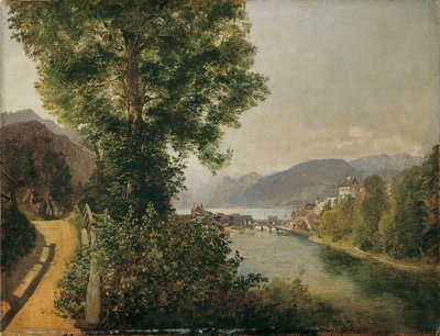 Uitzicht vanaf de Traun bij Gmunden op de Traunsee door Leopold Blonder