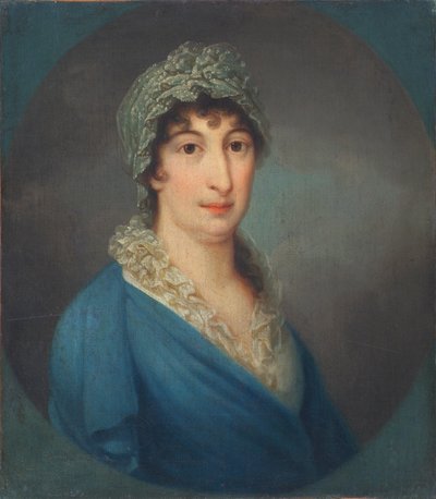 Dame in blauwe jurk door Leopold Blonder