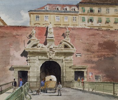 De oude Kärntnertor in Wenen van buiten door Leopold Blonder