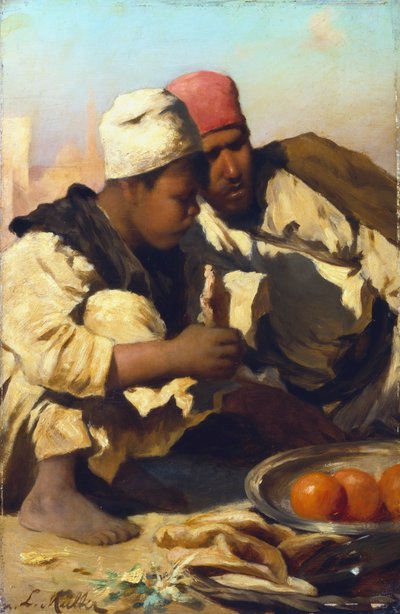 Arabieren zittend op een markt in Caïro door Leopold Carl Muller