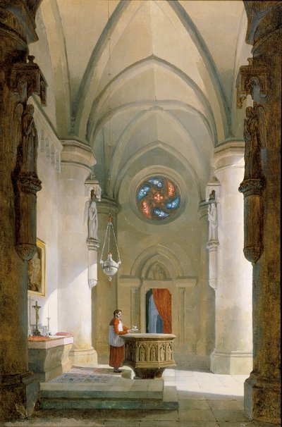 Het interieur van een doopkapel door Leopold Ernst