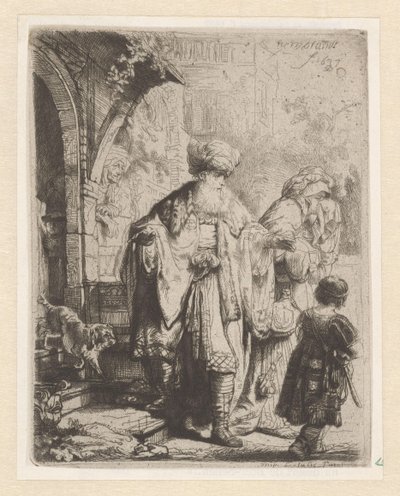 Abraham verdrijft Hagar en Ismaël door Leopold Flameng