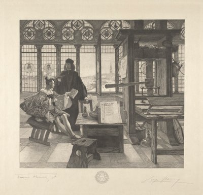 Grolier met de Drukker Aldus Manutius door Leopold Flameng