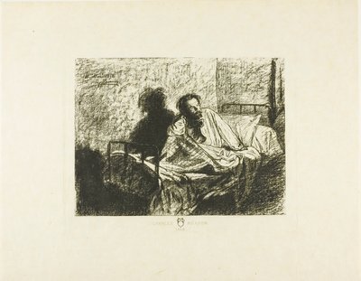 Portret van Charles Meryon Zittend in Bed door Leopold Flameng