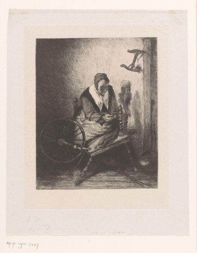 Vrouw aan het spinnewiel door Leopold Flameng
