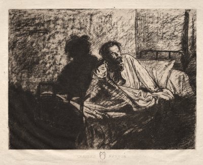 Portret van Meryon Zittend in Bed door Leopold Fleming