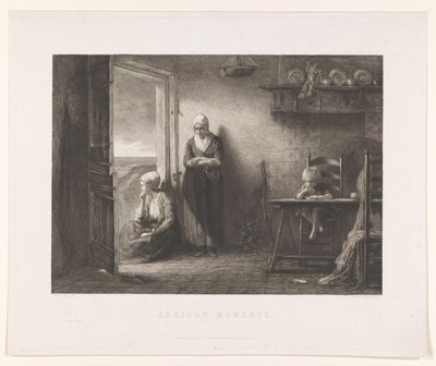 Twee vrouwen en een kind in een vissershuis in de duinen door Leopold Lowenstam