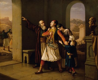Een Griekse krijger neemt afscheid door Leopold Löffler Edler von Radymno