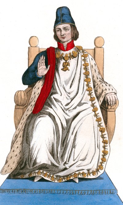 Franse koning Lodewijk XI in Saint Michel ordepak door Leopold Massard