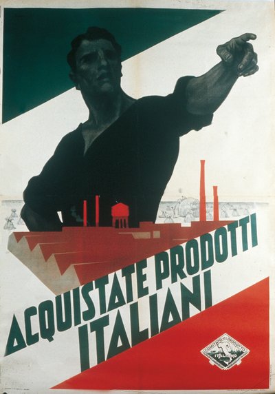 Koop Italiaanse producten, fascistische propagandaposter tijdens autarkie door Leopoldo Metlicovitz