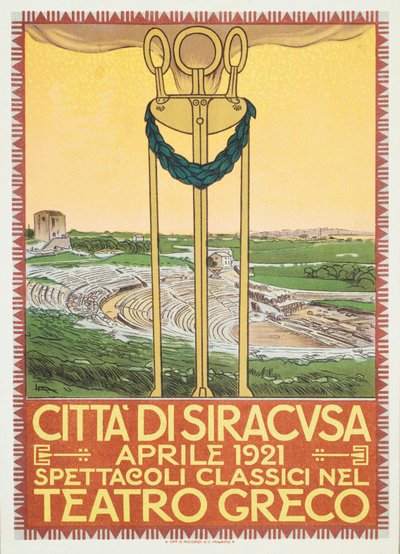 Reclameposter voor het theaterseizoen in het Griekse amfitheater van Syracuse, Italië door Leopoldo Metlicovitz