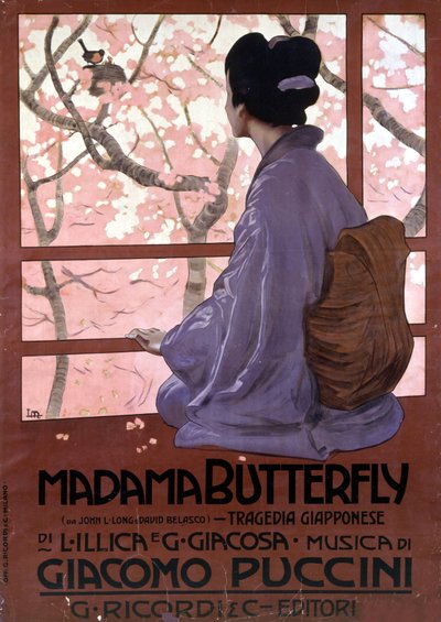 Affiche van Leopoldo Metlicovitz voor ""Madame Butterfly"" van Giacomo Puccini gemaakt voor de eerste voorstelling op 17 februari 1904. door Leopoldo Metlicovitz