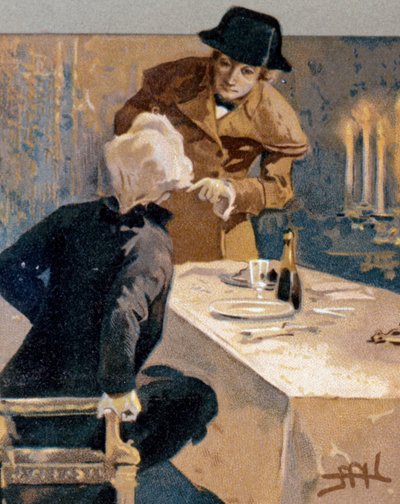 Postkaart geïllustreerd door Leopoldo Metlicovitz met scènes uit Tosca, opera van Giacomo Puccini door Leopoldo Metlicovitz