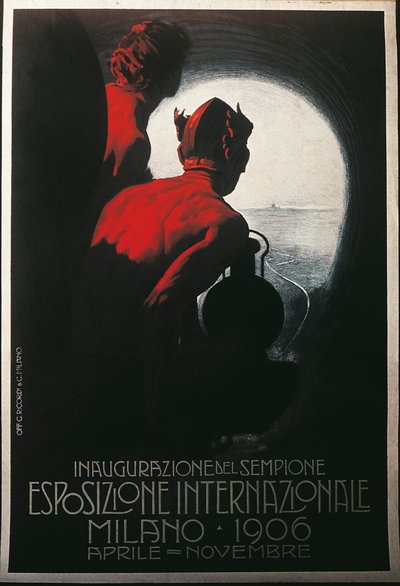 Poster voor de Transalpine Simplon Tunnel op de Internationale Tentoonstelling van Milaan, april-november 1906 door Leopoldo Metlicovitz