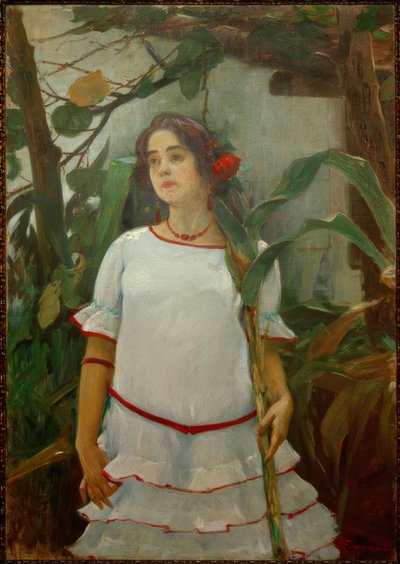 Portret van meisje met suikerriet door Leopoldo Romañach